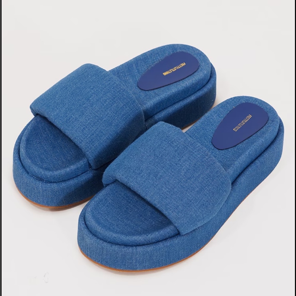 Pretty little thing chunky denim slides
